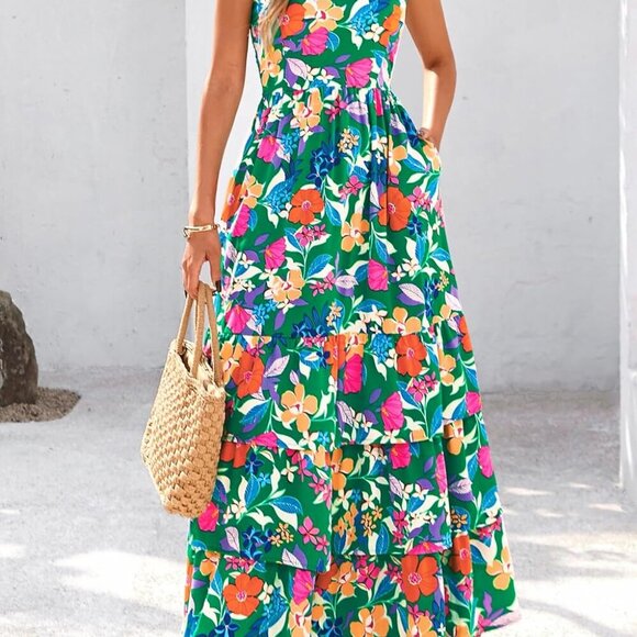 Summer Dresses for Women 2025 Casual Ruffle Smocked Tiered A-Line Boho Floral Ma - Picture 2 of 8